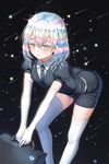  androgynous collared_shirt diamond_(houseki_no_kuni) elbow_gloves gem_uniform_(houseki_no_kuni) gloves houseki_no_kuni multicolored_hair necktie roang shirt short_hair short_sleeves shorts sky solo sparkle star_(sky) starry_sky suitcase thighhighs white_gloves white_legwear white_shirt wing_collar 