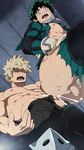  10s 2boys anal bakugou_katsuki blonde_hair blush boku_no_hero_academia cum cum_in_ass erection eyes_closed green_hair insertion male_focus mazjojo midoriya_izuku multiple_boys nipples penis sex sweat testicles thrusting torn_clothes yaoi 