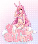  :d animal_ears arm_at_side arm_up artist_name bangs bare_shoulders blue_eyes blunt_bangs blush bra braid breasts bunny_ears cleavage commission copyright_name eyebrows_visible_through_hair frilled_bra frills full_body garter_belt gradient gradient_background hyanna-natsu long_hair medium_breasts open_mouth panties pink_hair polka_dot polka_dot_background puni_bunni ribbon-trimmed_legwear ribbon_trim round_teeth shiny shiny_hair side_braid sitting smile solo tareme teeth thighhighs underwear underwear_only very_long_hair white_bra white_panties wrist_cuffs 