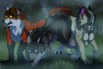  2017 avoid_posting blue_eyes breasts canine digital_media_(artwork) female feral grassland group lilythekitsune male mammal mist pack rakan scar smaller_version_at_source steviemaxwell theyellowcoat were werefox werewolf 