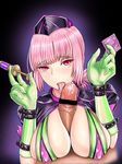  1girl bad_id bad_pixiv_id bangs bar_censor bikini braid breasts censored commentary_request condom_wrapper fate/grand_order fate_(series) fellatio florence_nightingale_(fate/grand_order) gloves green_gloves hat hetero highres large_breasts long_hair looking_at_viewer oral paizuri penis pink_hair pov_crotch precum red_eyes rubber_gloves shrug_(clothing) solo_focus sunday_se7en swimsuit syringe tongue tongue_out trick_or_treatment upper_body veins veiny_penis 