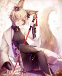  anklet azalea4 backless_outfit bad_id bad_twitter_id barefoot collar elbow_gloves fox_ears fox_tail gloves granblue_fantasy hair_ornament highres jewelry kou_(granblue_fantasy) long_hair male_focus nail_polish smile sword tail weapon 