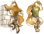  2017 abs anthro back_muscles belt biceps boots canine clothed clothing digital_media_(artwork) fangs footwear hat hi_res male mammal muscular muscular_male pants pecs shirt simple_background t266771 tank_top teeth topless wolf 