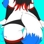  anthro big_breasts black_hair blue_fur breasts canine clothing cynder_dreamcast female fox from_behind_(disambiguation) fur hair legwear lovelyg4m3r mammal nipples panties solo stockings underwear white_fur 