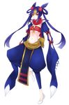  asame21 blue_hair breasts flower full_body garchomp gen_4_pokemon hair_flower hair_ornament hair_rings highres looking_at_viewer midriff navel personification pokemon puffy_pants solo standing standing_on_one_leg underboob white_footwear wide_sleeves yellow_eyes 