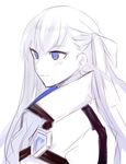  aoki_shizumi bangs blue_eyes blush fate/extra fate/extra_ccc fate_(series) hair_ribbon long_hair meltlilith partially_colored ribbon simple_background sketch smile solo upper_body white_background 