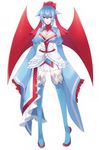 asame21 blue_footwear blue_hair blue_legwear boots breasts cleavage dragon_girl frills full_body gen_3_pokemon highres large_breasts long_sleeves looking_at_viewer personification pokemon red_eyes red_wings salamence skirt solo standing thigh_boots thighhighs white_skirt wide_sleeves wings 