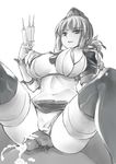  1girl bangs between_fingers bikini bikini_aside boots breasts censored commentary_request cum fate/grand_order fate_(series) florence_nightingale_(fate/grand_order) greyscale grinding hat highres kaorihero large_breasts male_pubic_hair miniskirt monochrome navel nipples parted_lips penis pubic_hair shrug_(clothing) skirt solo_focus stomach swimsuit syringe thigh_boots thighhighs trick_or_treatment 