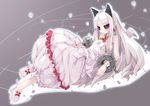  bad_id bad_pixiv_id bat_wings black_sclera bubble_skirt cuffs dress earrings horns jewelry light_particles long_hair phantom_kingdom pram red_eyes shoes skirt solo umizono white_dress white_hair wings 