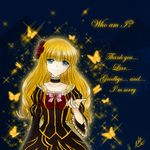  beatrice blonde_hair blue_eyes bug butterfly dress english flower formal hair_ornament insect lowres ribbon rose solo umineko_no_naku_koro_ni zoeymewmew13 