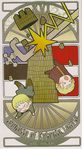  &gt;_&lt; art_nouveau artist_request axis_powers_hetalia blonde_hair card_(medium) chibi closed_eyes estonia_(hetalia) falling flag glasses latvia_(hetalia) male_focus multiple_boys pipe receipt screaming tarot text_focus the_tower tower 