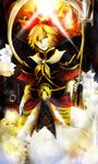  alternate_costume androgynous armor bad_id bad_pixiv_id bishamonten bishamonten's_pagoda bishamonten's_spear bishamonten_(cosplay) blonde_hair collie cosplay hair_ornament highres polearm short_hair solo spear toramaru_shou touhou weapon yellow_eyes 