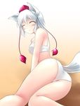  animal_ears arm_support ass blush bra closed_eyes gisyo hat inubashiri_momiji lingerie looking_back lying panties short_hair silver_hair smile solo tail tokin_hat touhou underwear underwear_only wolf_ears wolf_tail 