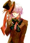  bad_id bad_pixiv_id bow formal gloves hair_over_one_eye hamayoshi hat male_focus pandora_hearts red_eyes silver_hair solo top_hat xerxes_break 