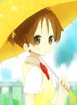  brown_eyes brown_hair face hirasawa_ui k-on! nasuna ponytail rain school_uniform short_hair solo umbrella 