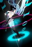  absurdres anklet aqua_eyes aqua_hair bad_id bad_pixiv_id barefoot belt binary bridal_gauntlets digital_dissolve elbow_gloves fingerless_gloves gloves hatsune_miku hatsune_miku_(append) highres jewelry long_hair nagi_kanako necktie solo toeless_legwear twintails vocaloid vocaloid_append 