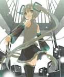  bad_id bad_pixiv_id detached_sleeves from_behind hatsune_miku long_hair looking_back see-through skirt solo thighhighs twintails very_long_hair vocaloid yamiko 