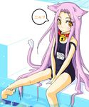  animal_ears cat_ears cat_tail collar kidou_senkan_nadesico konoekatana lapis_lazuli long_hair one-piece_swimsuit pink_hair school_swimsuit solo swimsuit tail very_long_hair yellow_eyes 