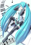  aqua_eyes aqua_hair bad_id bad_pixiv_id boots detached_sleeves hatsune_miku legs long_hair musical_note necktie one_eye_closed piano_keys sitting skirt solo tenkuu_nozora thigh_boots thighhighs twintails very_long_hair vocaloid 