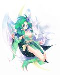  angel_wings bad_id bad_pixiv_id blue_eyes boots bow breasts cape detached_sleeves final_fantasy final_fantasy_iv full_body green_footwear green_hair hair_ornament knee_boots long_hair medium_breasts older rydia sash shako simple_background smile solo wings 