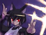  :&lt; animal_ears apron black_hair cat_ears japanese_clothes lens_flare male_focus original pose red_eyes ruuen_rouga solo 