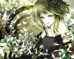  aonoe bad_id bad_pixiv_id bare_shoulders dress elbow_gloves gloves green green_eyes green_hair gumi hair_ornament hairband monochrome plant shards short_hair solo vocaloid 