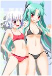  bad_id bad_pixiv_id bikini green_hair highres long_hair multiple_girls noto_(soranoto) original red_eyes swimsuit twintails wavy_hair white_hair 