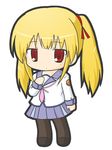  angel_beats! blonde_hair chibi hair_ribbon long_hair pantyhose ponytail red_eyes ribbon rinechun school_uniform serafuku solo yusa_(angel_beats!) 