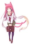  animal_ears asymmetrical_hair bad_id bad_pixiv_id blue_eyes blush cat_ears cat_tail ichijou_kokona long_hair midorikawa_you original pink_hair scarf school_uniform serafuku smile solo tail thighhighs 