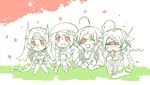  ahoge artist_request beret blazblue braid chibi eyepatch hair_weapon hat lambda-11 long_hair lowres monochrome mu-12 multiple_girls noel_vermillion nu-13 red_eyes spot_color 