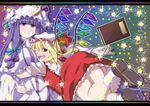  blonde_hair book crescent flandre_scarlet hat long_hair multiple_girls ogata_hiro patchouli_knowledge ponytail purple_eyes purple_hair red_eyes short_hair side_ponytail touhou wings 