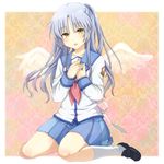  alternate_costume angel_beats! face half_updo k.y_ko kneeling long_hair open_mouth school_uniform serafuku silver_hair socks solo tenshi_(angel_beats!) yellow_eyes 