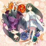  breasts cleavage dagger dual_persona flower hair_flower hair_ornament japanese_clothes katanagatari kesa kimono long_hair medium_breasts shion_(kizuro) stabbed weapon yasuri_nanami yukata 