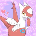  &lt;3 2016 ambiguous_gender blush claws half-closed_eyes kaitendo latias legendary_pok&eacute;mon markings nintendo pok&eacute;mon pok&eacute;mon_(species) purple_background red_body simple_background smile solo video_games white_body wings yellow_eyes 