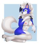  blue_fur breasts canine chest_tuft claws color_edit colored convenient_censorship digital_media_(artwork) dusk_lycanroc edit female fur green_eyes invalid_tag looking_at_viewer lycanroc mammal mane nintendo nipples nude pkuai pok&eacute;mon pok&eacute;mon_(species) pose shiny_pok&eacute;mon smile tasteful toe_claws tuft video_games white_fur 