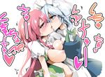  arm_around_waist bad_id bad_pixiv_id blue_eyes blush braid breasts couple dain hong_meiling izayoi_sakuya kiss large_breasts long_hair maid maid_headdress multiple_girls nipples red_eyes red_hair short_hair silver_hair touhou translated yuri 