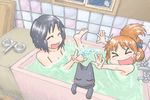  &gt;_&lt; :d =_= ^_^ bangs barefoot bathtub black_hair blush brown_hair bubble cat closed_eyes eyebrows_visible_through_hair faucet gears helvetica_standard kotobuki_(tiny_life) laughing multiple_girls nichijou nude open_mouth professor_shinonome sakamoto_(nichijou) shared_bathing shinonome_nano short_hair smile tied_hair water window xd 