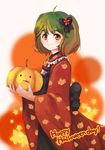  blush green_hair halloween kimonk macross_frontier pumpkin ranka_lee red_eyes short_hair smile 