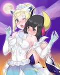 ;o alolan_form alolan_vulpix alolan_vulpix_(cosplay) alternate_costume animal_ears arm_grab bare_shoulders biting blood blush breast_grab breasts brown_hair commentary_request cosplay covered_nipples crescent_moon detached_sleeves dress elbow_gloves fox_ears fur-trimmed_dress gen_3_pokemon gen_7_pokemon gloves grabbing grabbing_from_behind groping halloween_costume kemonomimi_mode large_breasts lillie_(pokemon) long_hair long_sleeves lunala lunala_(cosplay) lunatone mizuki_(pokemon) mizuumi_(bb) moon multicolored_hair multiple_girls nose_blush one_eye_closed open_mouth pink_hair pokemon pokemon_(game) pokemon_sm ponytail purple_sky short_hair silver_eyes small_breasts streaked_hair tareme upper_body vampire white_dress white_gloves wide_sleeves yuri 