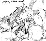  anthro black_and_white blush caprine cat comic demon feline female hladilnik horn horn_grab licking lucy_(hladilnik) male mammal monochrome sheep tongue tongue_out 