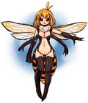  :d antennae bangs bee_girl black_eyes blush carapace eyebrows_visible_through_hair fang fewer_digits full_body insect_girl insect_wings kai_himo looking_at_viewer monster_girl multiple_arms navel no_feet no_pupils nude open_mouth orange_hair original short_hair smile solid_eyes standing wings 
