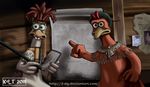  2011 4_fingers aardman_animations ambiguous_gender angry anthro avian bandanna beak biped bird brown_feathers buckteeth chicken chicken_coop chicken_run deviantart digital_drawing_(artwork) digital_media_(artwork) directional_arrow drawing dreadlocks dreamworks duo english_text eyewear feather_tuft feathered_wings feathers female fist flat_chested focused frown ginger_(chicken_run) glasses green_eyes grey_tail half-length_portrait hat headband holding_object inside lighting looking_at_viewer mac_(chicken_run) mostly_nude moxifoxi multicolored_feathers neck_tuft newspaper newspaper_clipping notepad orange_beak pencil_(object) pince-nez plan planning pointing portrait raised_eyebrow red_feathers red_wings scarf serious shadow standing tail_feathers talons teeth text toony tuft two_tone_feathers url watermark wattle white_feathers white_wings winged_arms wings yellow_beak 