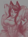  abs ahri animal_ears arms_behind_head female league_of_legends mokouze muscle muscular_female smile solo toned 