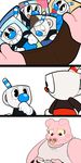  2017 4_fingers absurd_res animate_inanimate anthro clothed clothing crying cuphead_(character) cuphead_(game) dialogue digital_media_(artwork) gloves hi_res male mammal marl-pigface mugman object_head overweight photo pig porcine straw sweat tears wallet 
