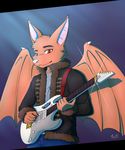  5_fingers anthro bat guitar mammal musical_instrument pink_nose raven-ark red_eyes smile wings 