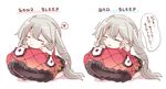  barefoot blush_stickers english fate/grand_order fate_(series) grey_hair hat headwear_removed large_hat long_hair marie_antoinette_(fate/grand_order) mirui multiple_views open_mouth red_hat sleeping translated trembling twintails white_background 
