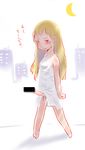  1girl angry bar_censor barefoot blonde_hair building censored clenched_hands erection futanari long_hair looking_at_viewer moon no_panties original penis peromammoth shadow solo standing sweat testicles translation_request twitching 
