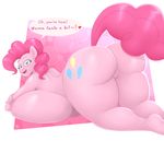  2017 absurd_res anthro anthrofied big_breasts breasts butt cutie_mark earth_pony english_text equine female friendship_is_magic hair hi_res horse huge_breasts hyper hyper_breasts hyperstorm_h mammal my_little_pony nude open_mouth pink_hair pinkie_pie_(mlp) pony pussy solo text 