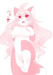  anthro big_breasts blush breasts cat covering covering_breasts covering_self crying feline female fullmoon_gtrn_(artist) hair hand_on_breast japanese_text kemono long_hair mammal monochrome navel nipples nude open_mouth red_and_white simple_background tears text white_background がちりん 
