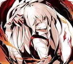  bad_id bad_twitter_id big_hair bow closed_mouth collared_shirt colorized commentary_request fire flame fujiwara_no_mokou gotoh510 hair_bow ikurauni long_hair looking_at_viewer pants ponytail red_eyes red_pants shirt solo touhou very_long_hair white_hair white_shirt wing_collar 